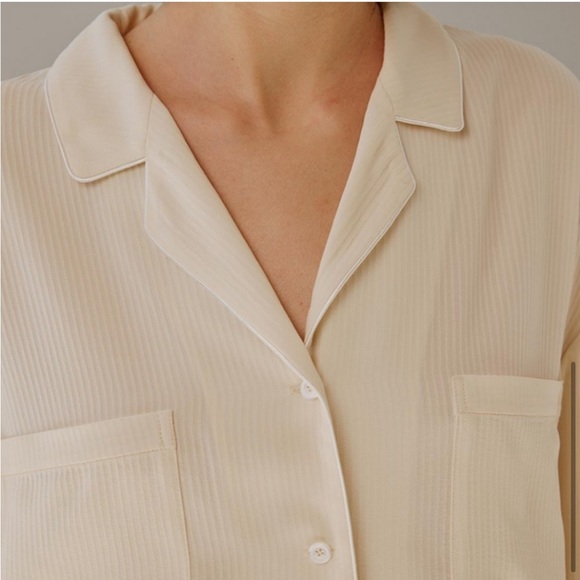 Nap Loungewear Small Cream Textured Pajama Set (Ivory-Cream w/ White Trim) - Picture 5 of 12